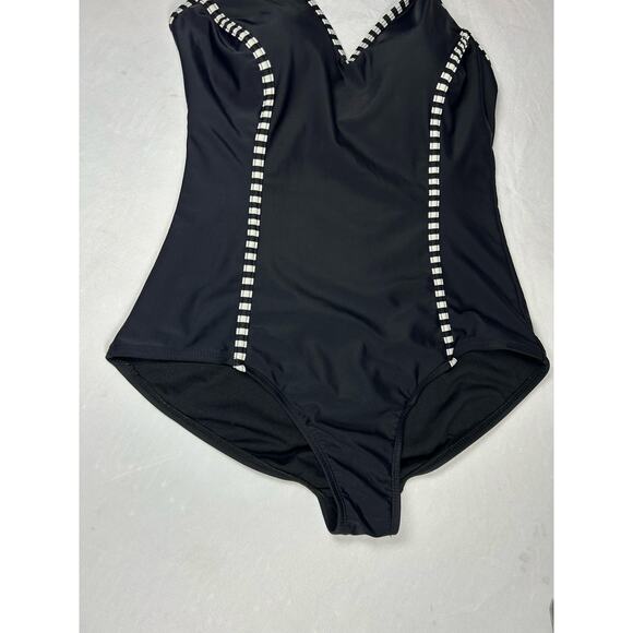 Catalina Swimwear Halter One Piece Swimsuit L 12 - 14 White Stripe - Picture 5 of 8